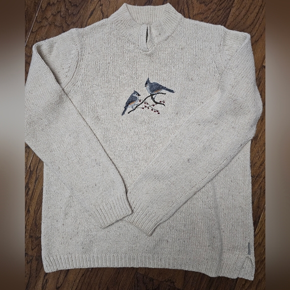 Vintage 90s Woolrich Wool Pullover Sweater Birds Large - Picture 1 of 5